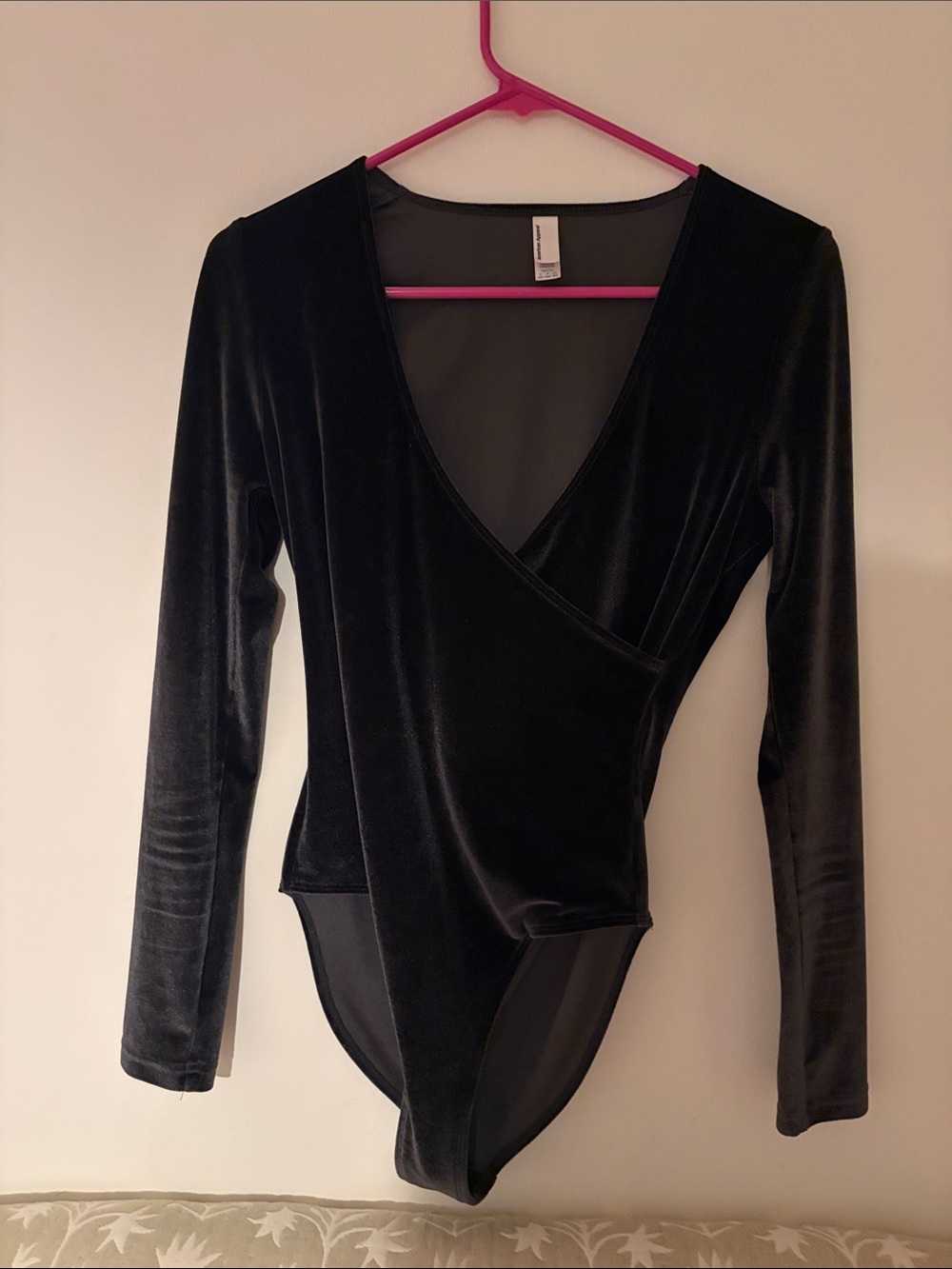 American Apparel Black Velour Crossover front Bodysuit size Small NWT